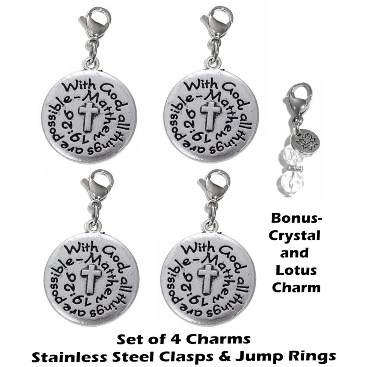 4 Pack With God Clip On Charms - Inspirational Charms Clip On Anywhere