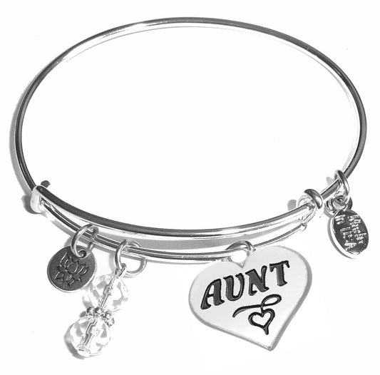 Aunt - Message Bangle Bracelet - Expandable Wire Bracelet– Comes in a gift box