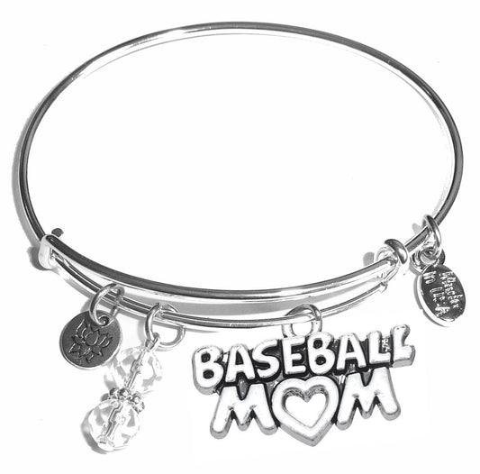 Baseball Mom - Message Bangle Bracelet - Expandable Wire Bracelet– Comes in a gift box