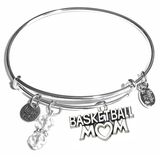 Basketball Mom - Message Bangle Bracelet - Expandable Wire Bracelet– Comes in a gift box