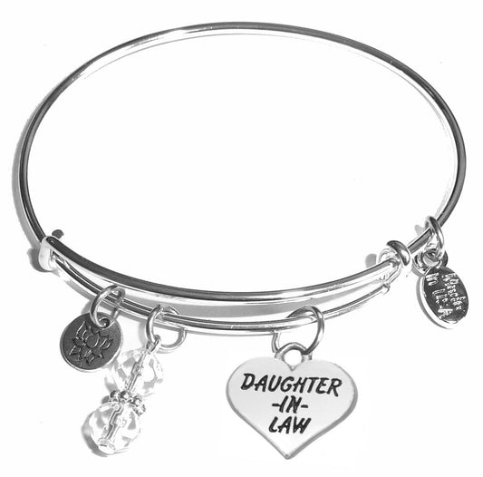 Daughter In Law - Message Bangle Bracelet - Expandable Wire Bracelet– Comes in a gift box