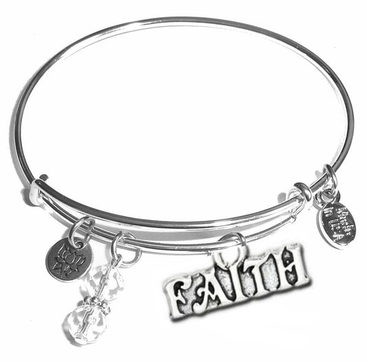 Faith - Message Bangle Bracelet - Expandable Wire Bracelet– Comes in a gift box