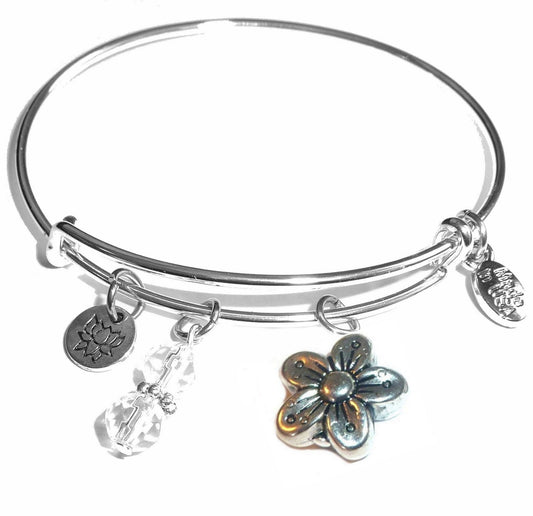 Flower - Message Bangle Bracelet - Expandable Wire Bracelet– Comes in a gift box