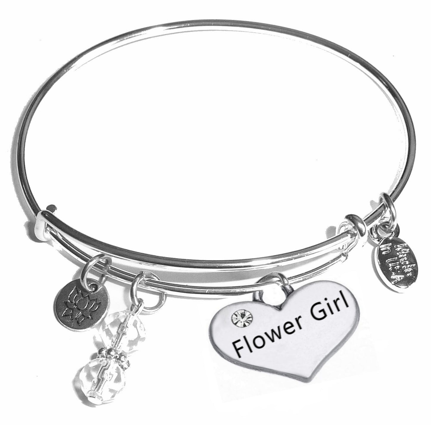 Flower Girl - Message Bangle Bracelet - Expandable Wire Bracelet– Comes in a gift box