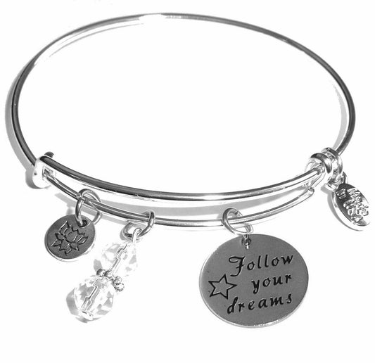 Follow Your Dreams Message Bangle Bracelet - Expandable Wire Bracelet – Comes in a gift box