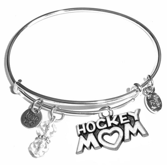 Hockey Mom - Message Bangle Bracelet - Expandable Wire Bracelet– Comes in a gift box