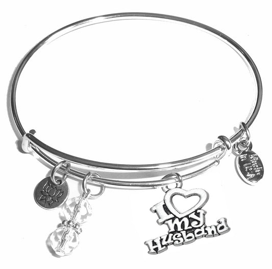 I Love My Husband - Message Bangle Bracelet - Expandable Wire Bracelet– Comes in a gift box