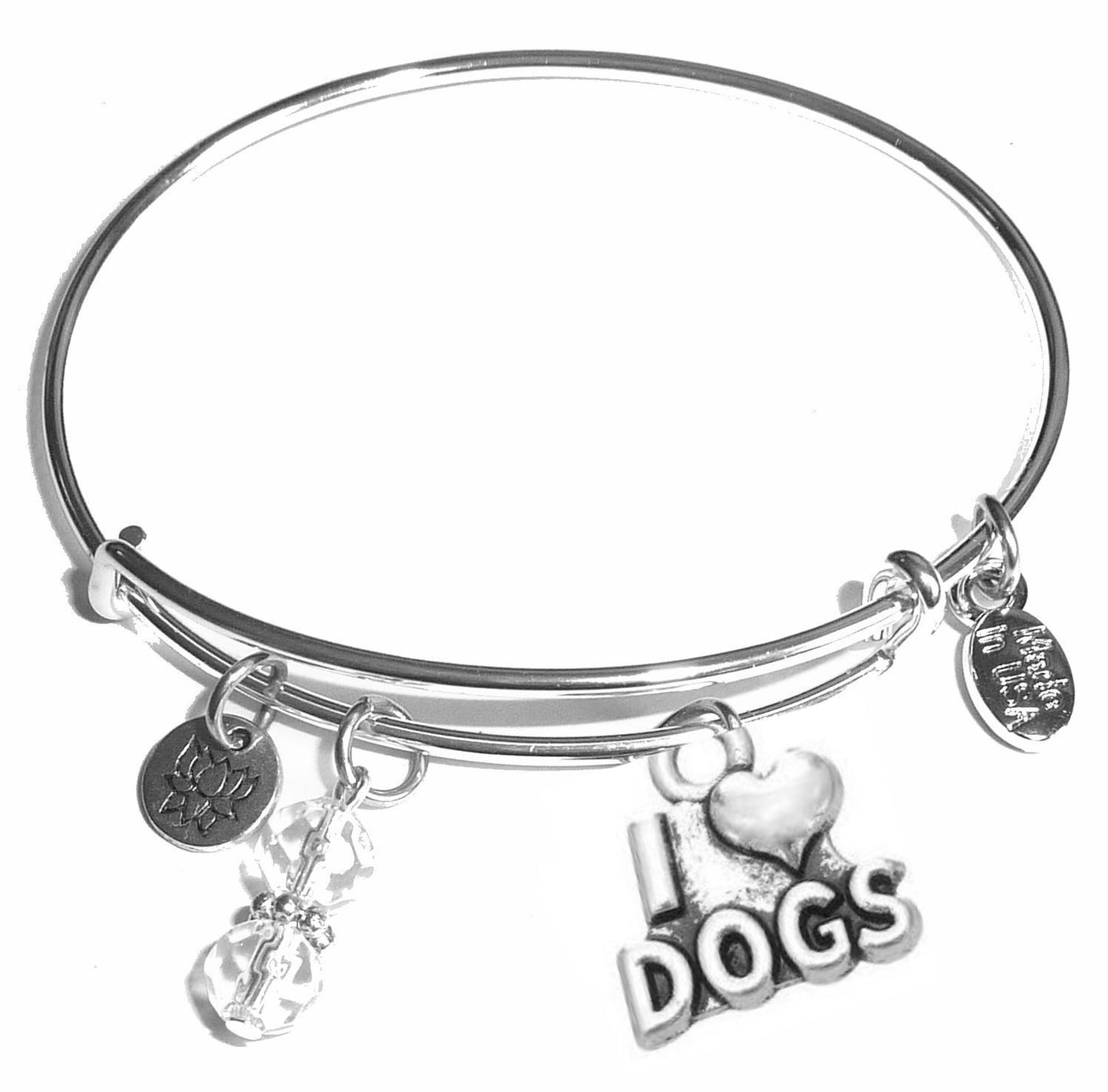 I Love Dogs - Message Bangle Bracelet - Expandable Wire Bracelet– Comes in a gift box