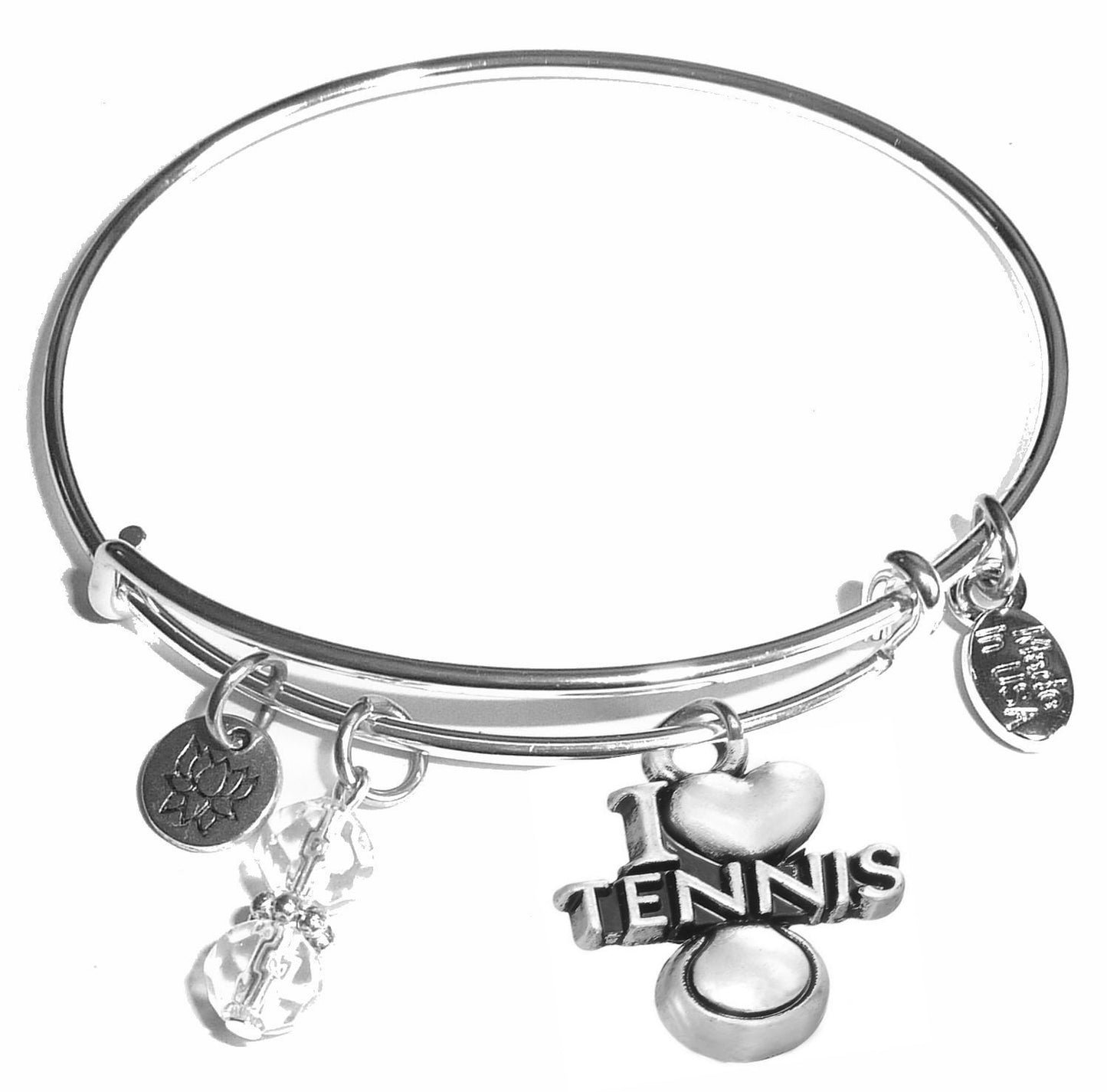 I Love Tennis - Message Bangle Bracelet - Expandable Wire Bracelet– Comes in a gift box