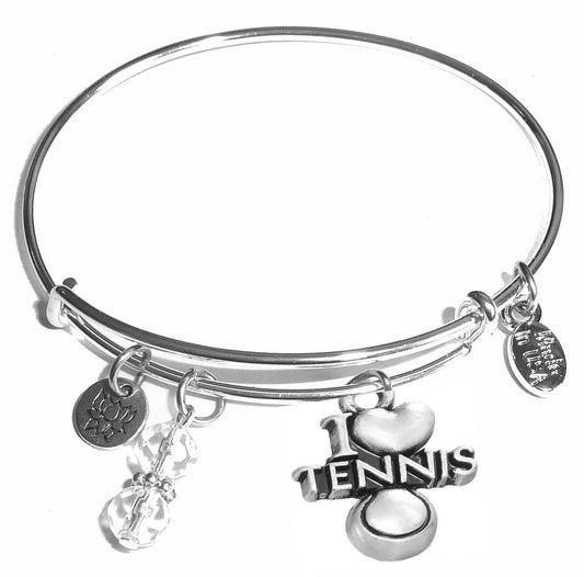 I Love Tennis - Message Bangle Bracelet - Expandable Wire Bracelet– Comes in a gift box