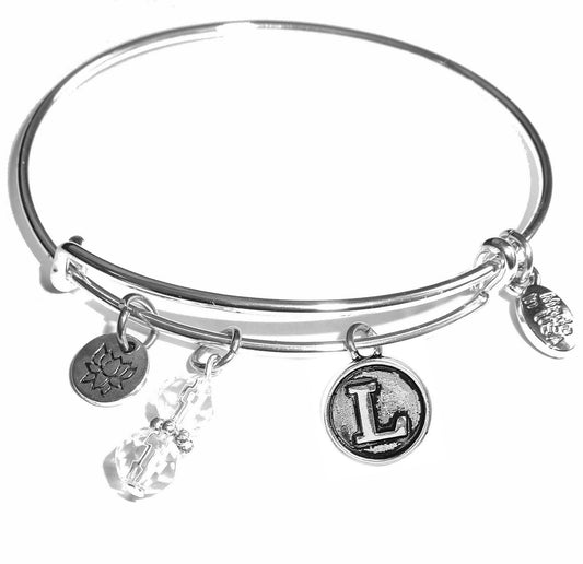 L - Initial Bangle Bracelet -Expandable Wire Bracelet– Comes in a gift box