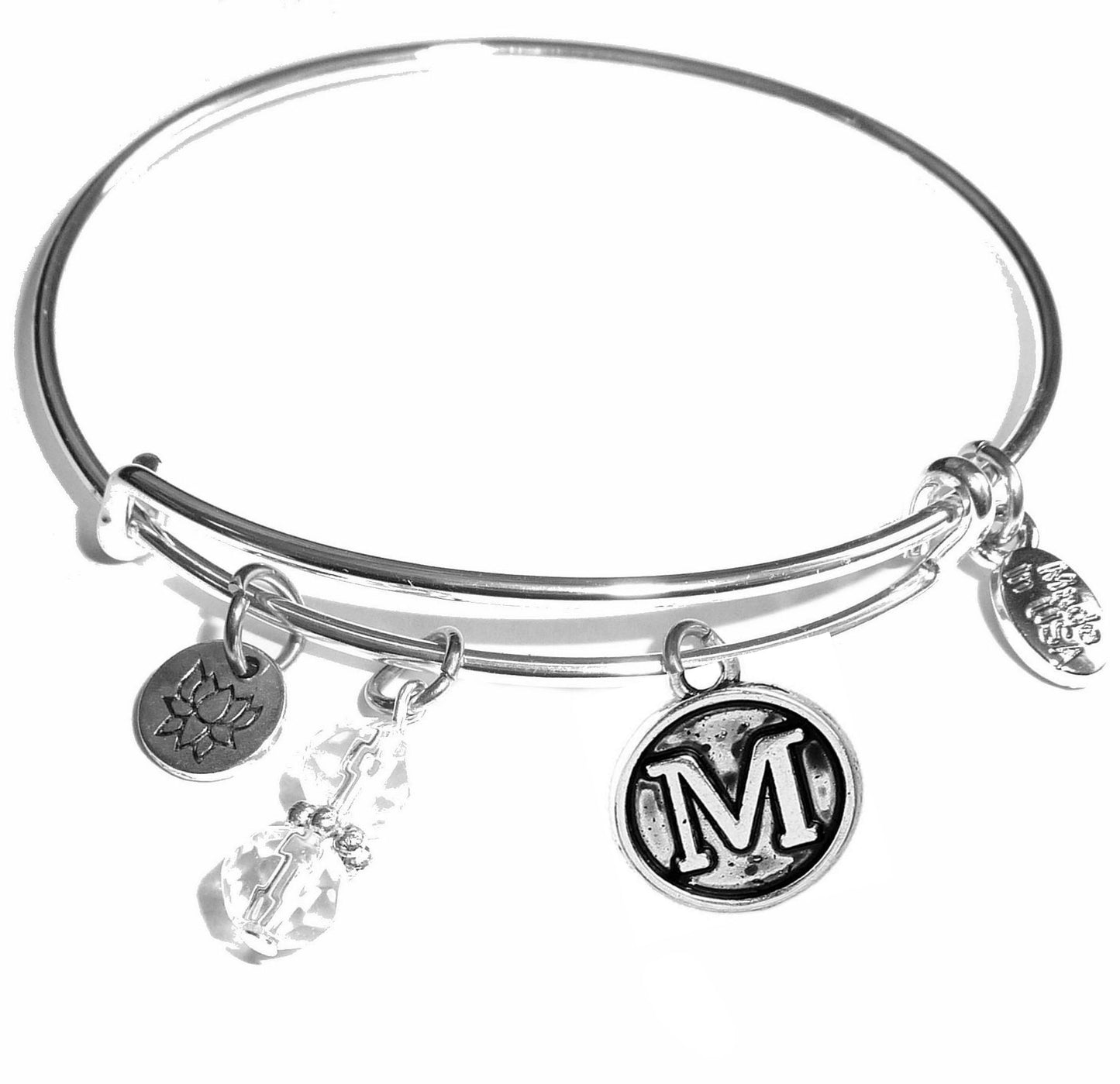 M - Initial Bangle Bracelet -Expandable Wire Bracelet– Comes in a gift box