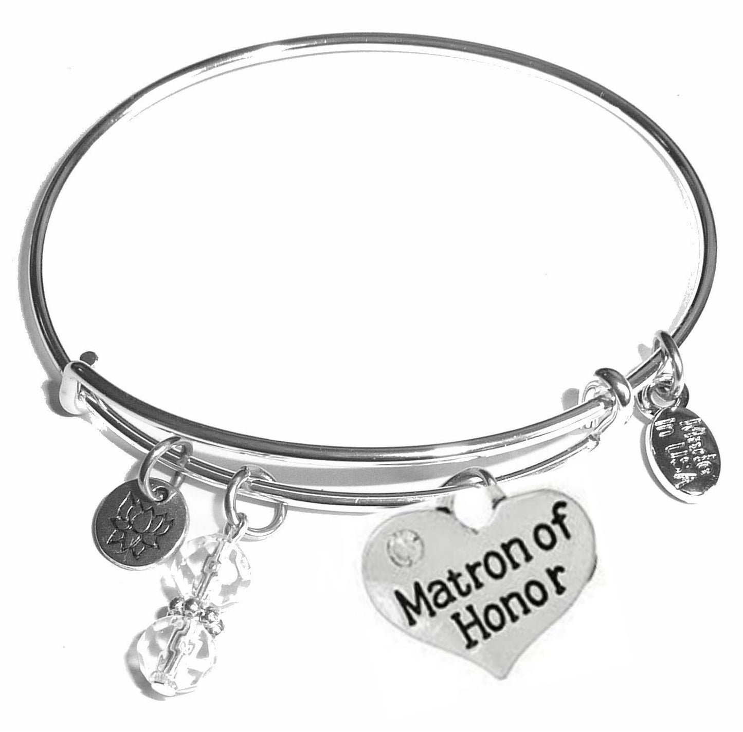 Matron of Honor - Message Bangle Bracelet - Expandable Wire Bracelet– Comes in a gift box