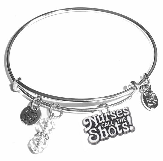 Nurses call the shots - Message Bangle Bracelet - Expandable Wire Bracelet– Comes in a gift box