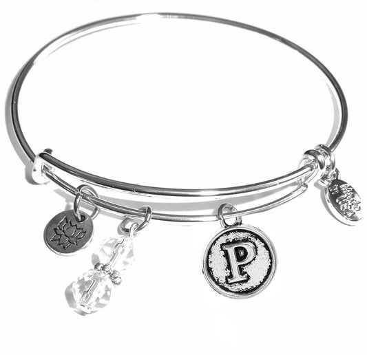 P - Initial Bangle Bracelet -Expandable Wire Bracelet– Comes in a gift box