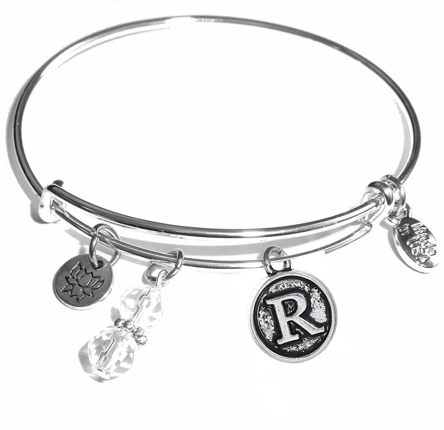 R - Initial Bangle Bracelet -Expandable Wire Bracelet– Comes in a gift box