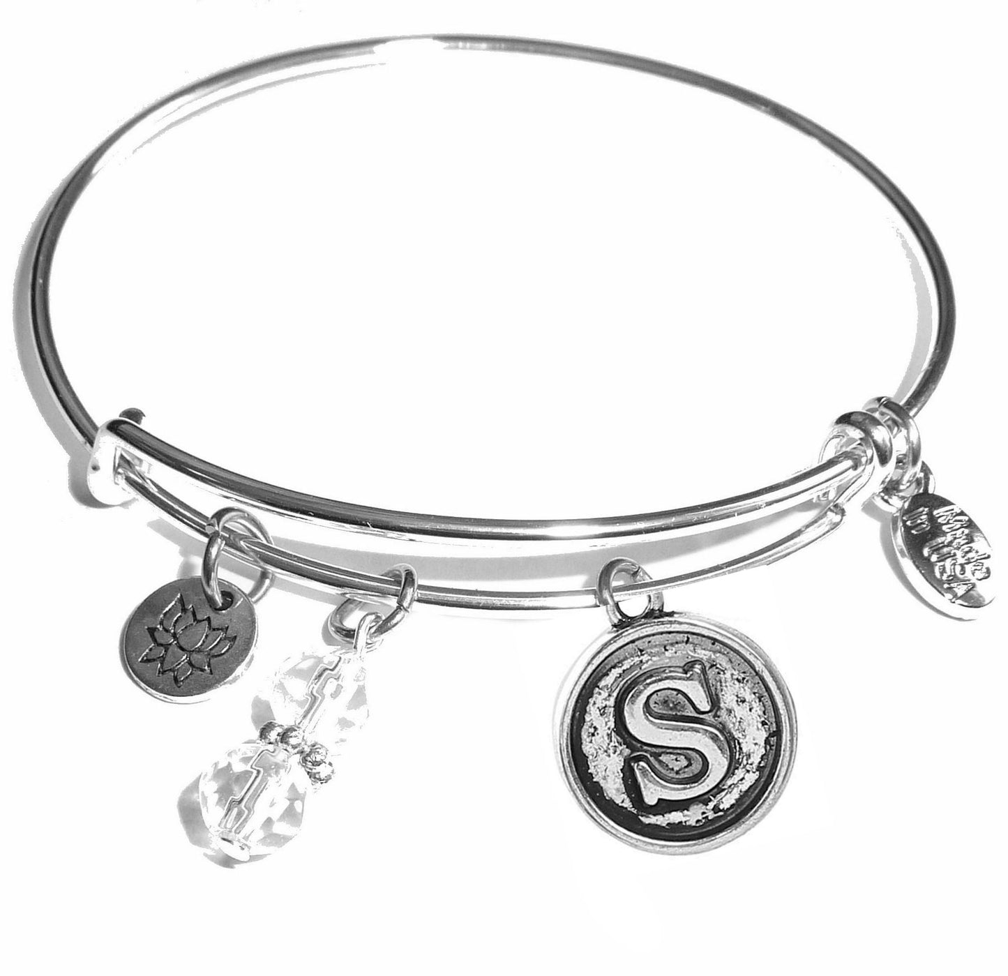 S - Initial Bangle Bracelet -Expandable Wire Bracelet– Comes in a gift box