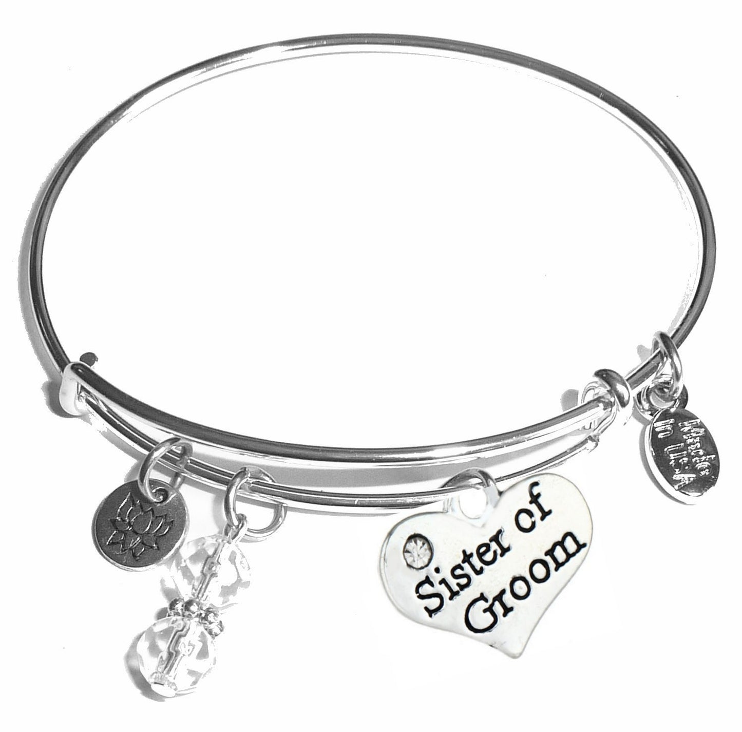 Sister of the Groom - Message Bangle Bracelet - Expandable Wire Bracelet– Comes in a gift box