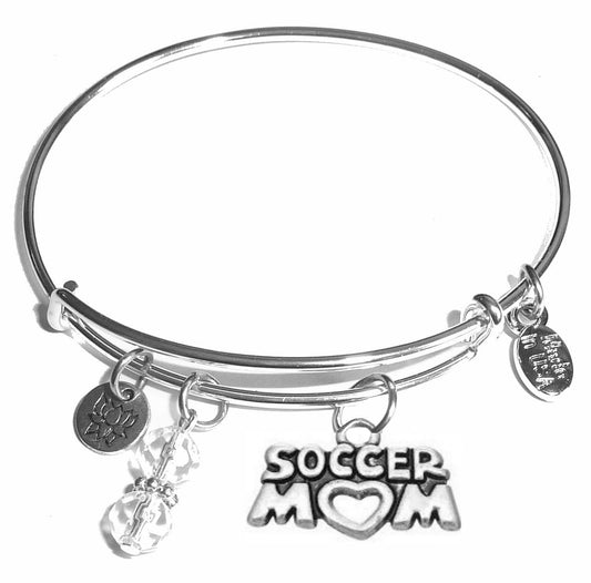 Soccer Mom - Message Bangle Bracelet - Expandable Wire Bracelet– Comes in a gift box