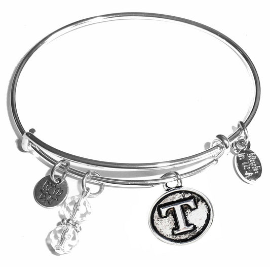 T - Initial Bangle Bracelet -Expandable Wire Bracelet– Comes in a gift box