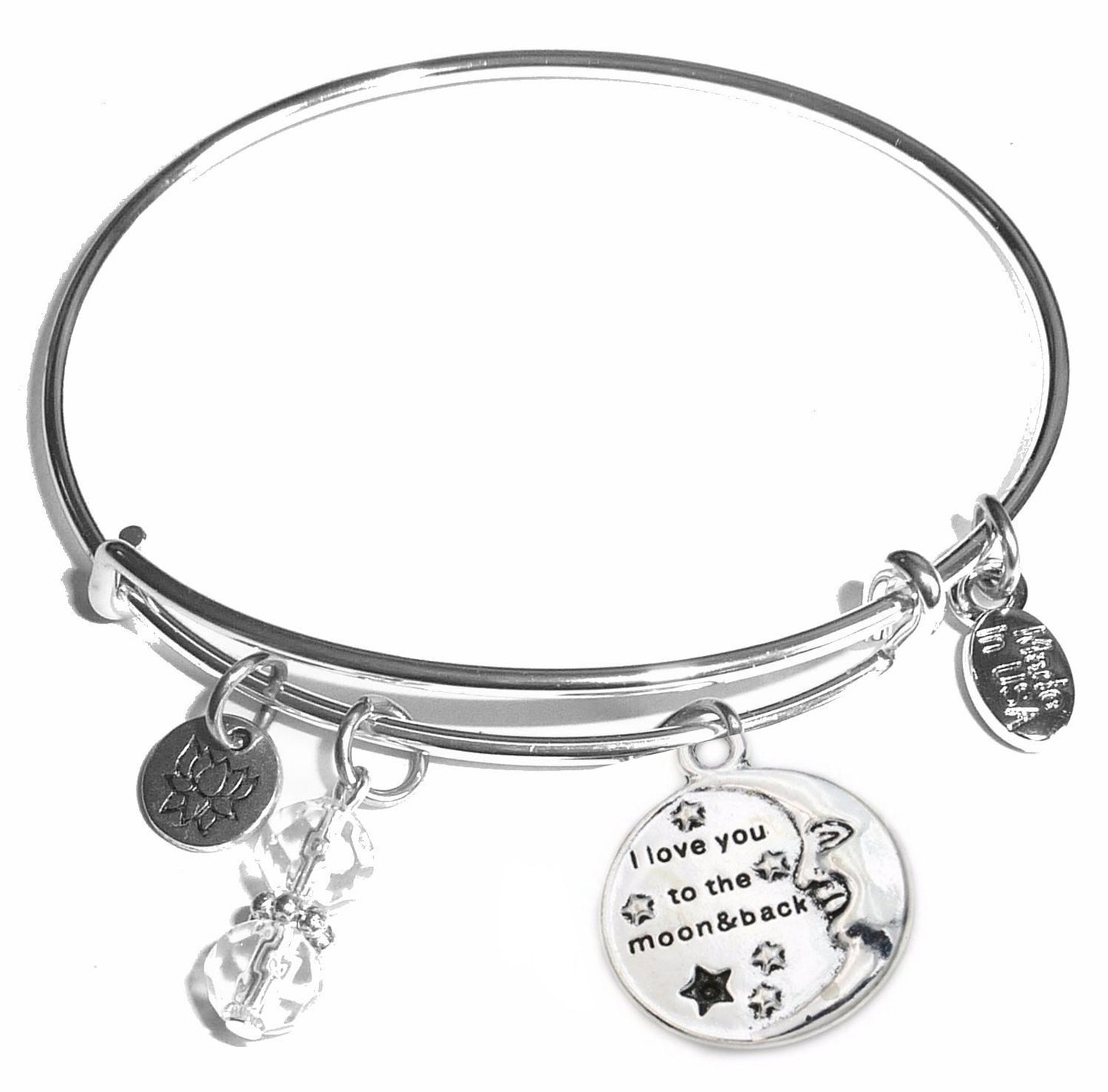 I Love you to the Moon - Message Bangle Bracelet - Expandable Wire Bracelet– Comes in a gift box