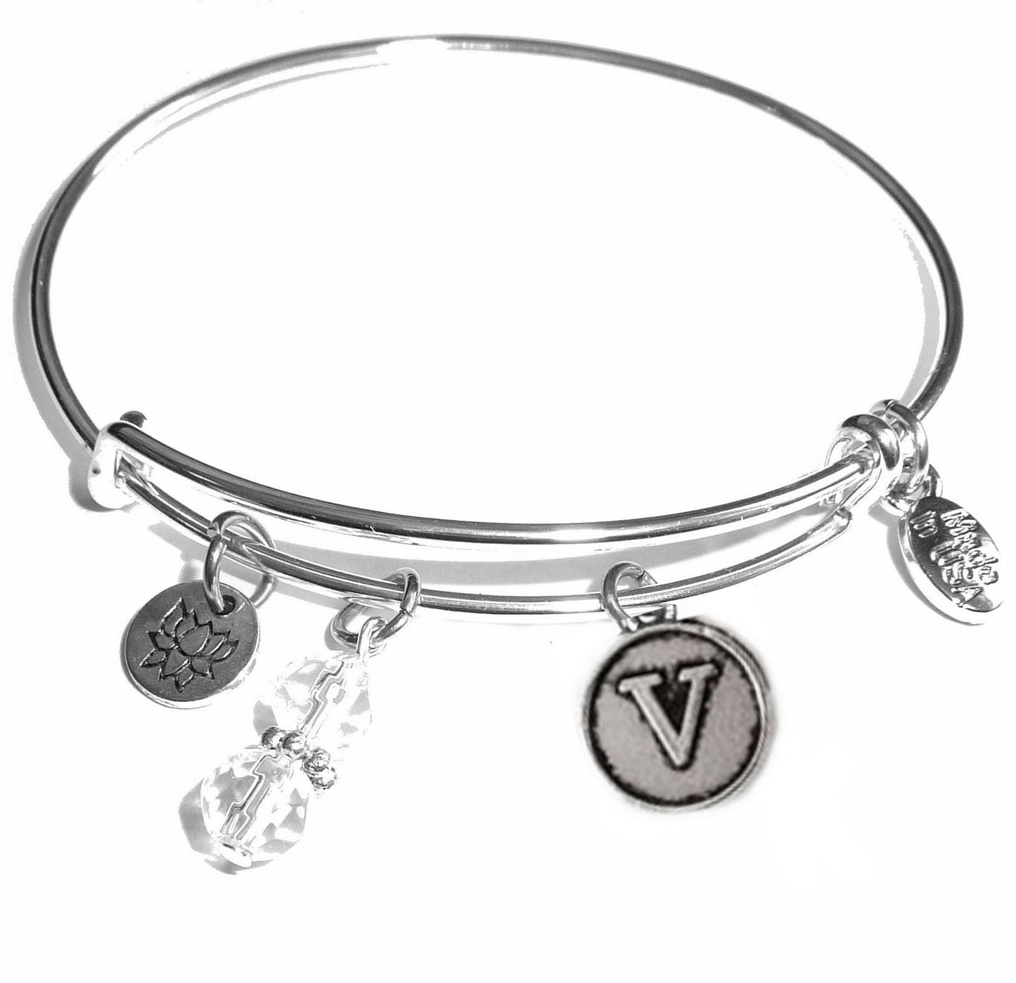 V - Initial Bangle Bracelet -Expandable Wire Bracelet– Comes in a gift box