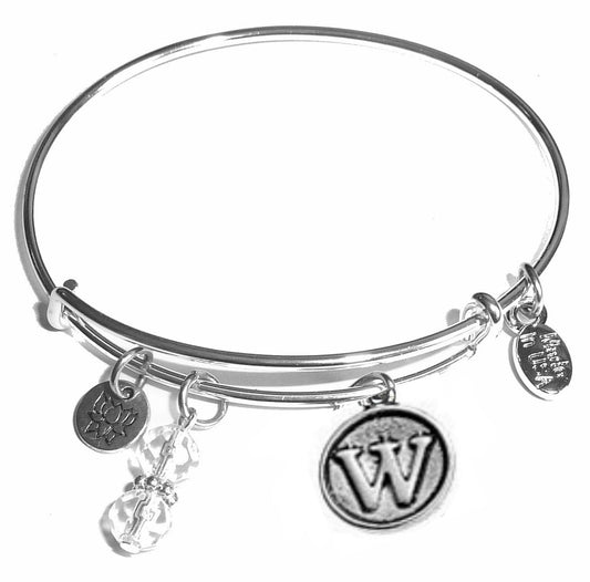 W - Initial Bangle Bracelet -Expandable Wire Bracelet– Comes in a gift box