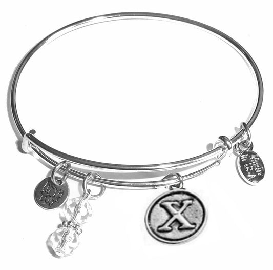 X - Initial Bangle Bracelet -Expandable Wire Bracelet– Comes in a gift box