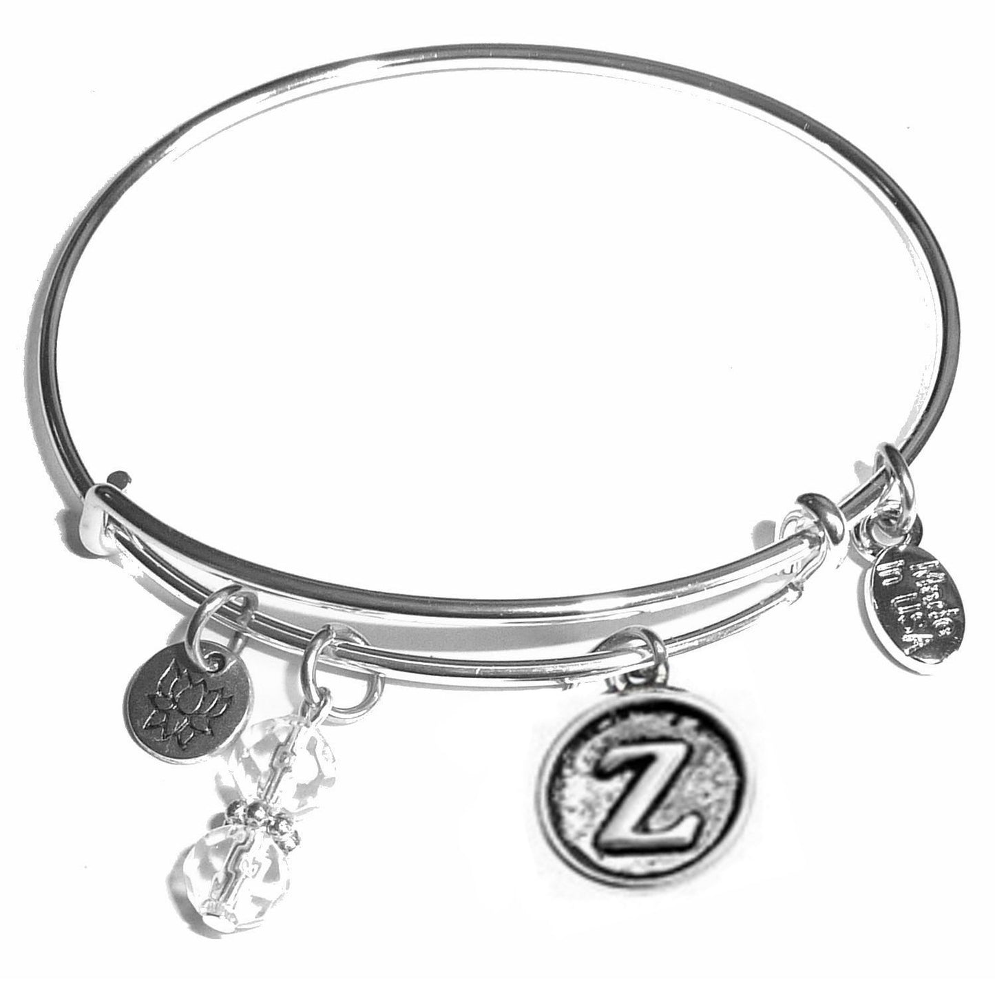 Z - Initial Bangle Bracelet -Expandable Wire Bracelet– Comes in a gift box