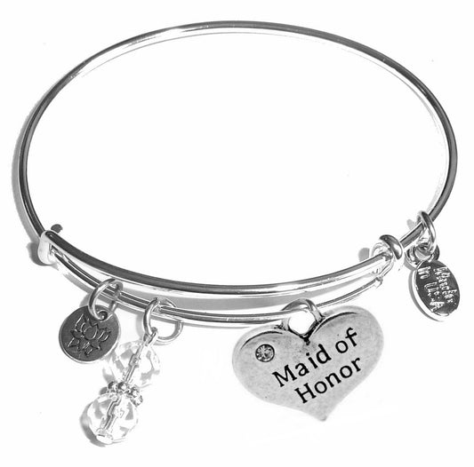 Maid of Honor - Message Bangle Bracelet - Expandable Wire Bracelet– Comes in a gift box