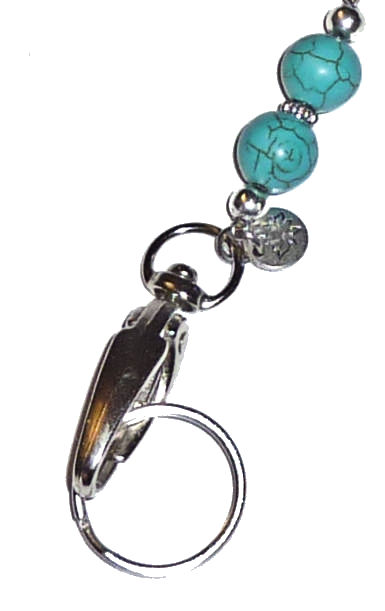 Turquoise Beaded Chain Lanyard - ID Badge Holder (Magnetic Breakaway - Safer)