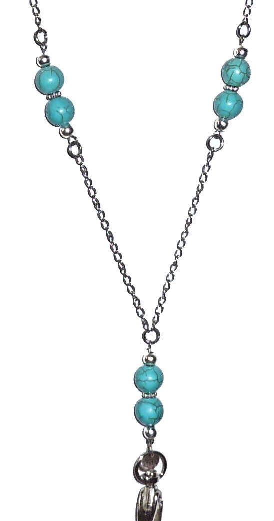 Turquoise Beaded Chain Lanyard - ID Badge Holder (Magnetic Breakaway - Safer)