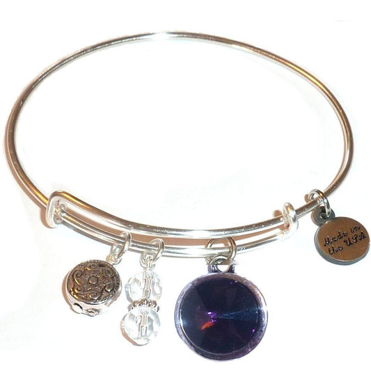 February - Birthstone Bangle Bracelet - Expandable Wire Bracelet– Comes in a gift box