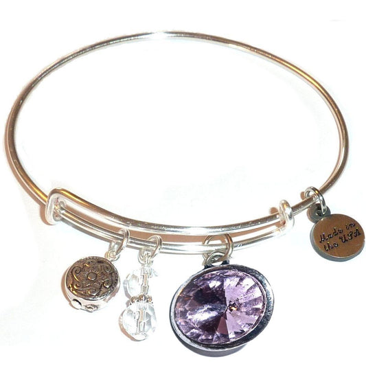 June - Birthstone Bangle Bracelet - Expandable Wire Bracelet– Comes in a gift box