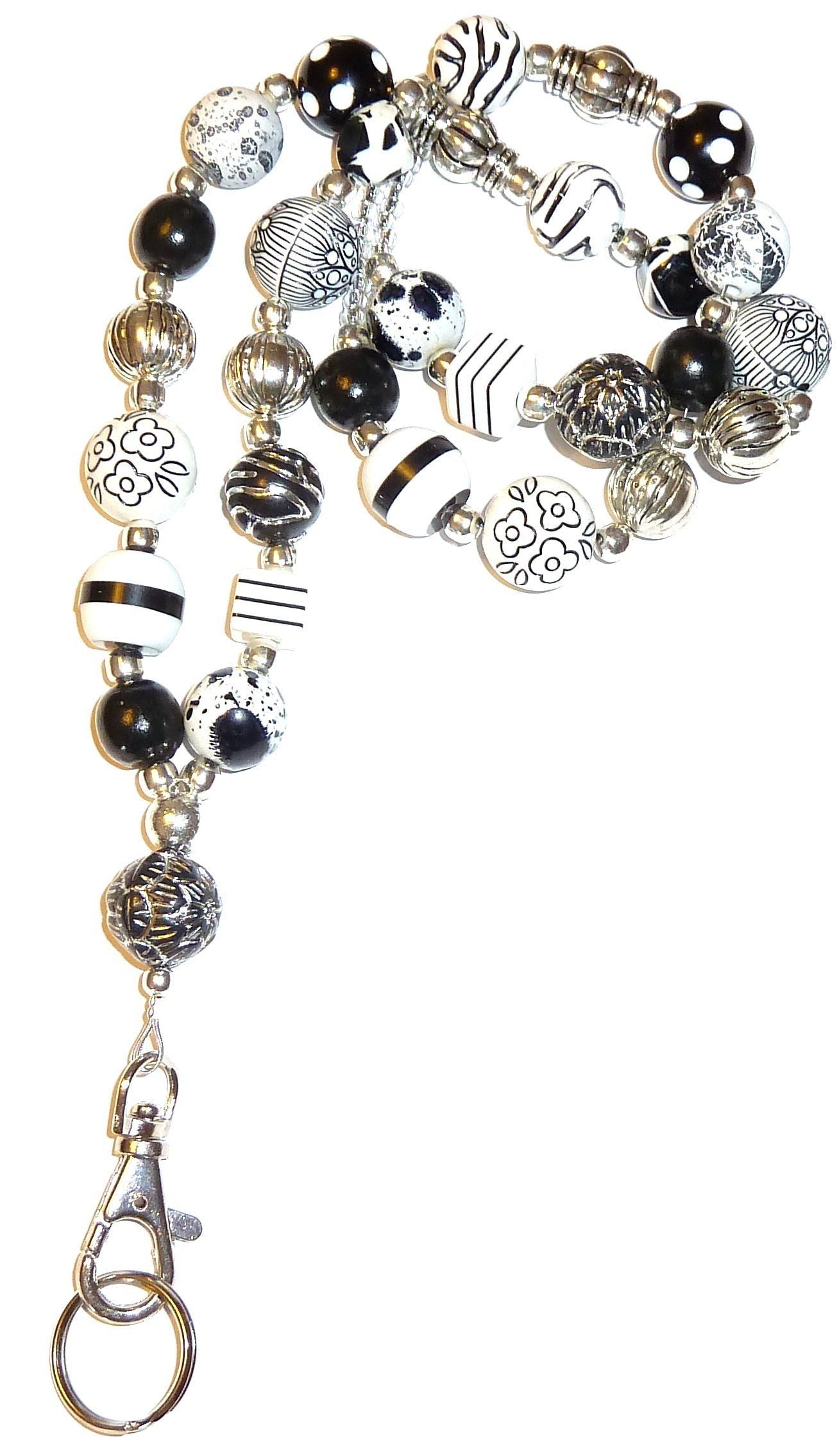 Chunky Black & White Fashion Lanyard Breakaway Magnetic Clasp