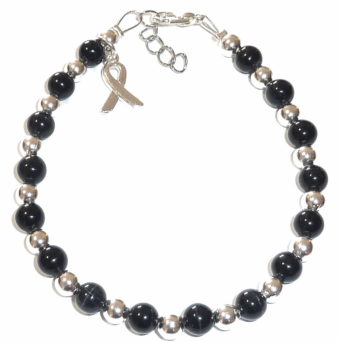 Black (Represents: Melanoma) Packaged Cancer Awareness Bracelet 6mm