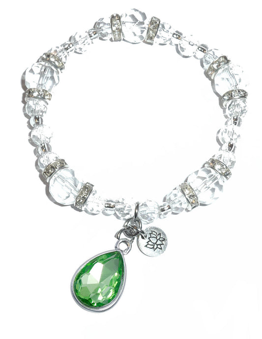 August Birthstone Charm Bracelet - Crystal Stretch