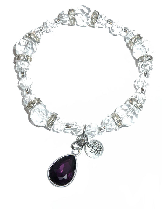 February Birthstone Charm Bracelet - Crystal Stretch