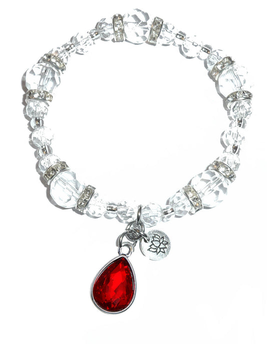 January Birthstone Charm Bracelet - Crystal Stretch