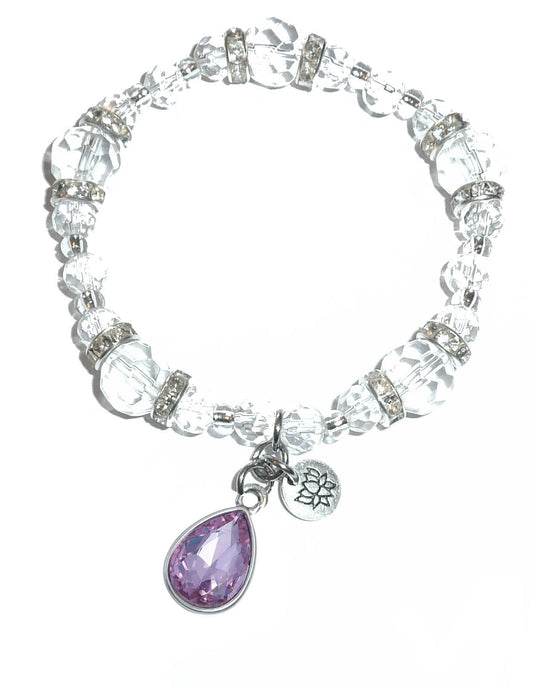 June Birthstone Charm Bracelet - Crystal Stretch