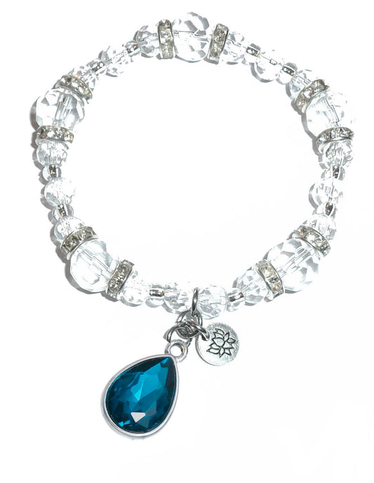 March Birthstone Charm Bracelet - Crystal Stretch