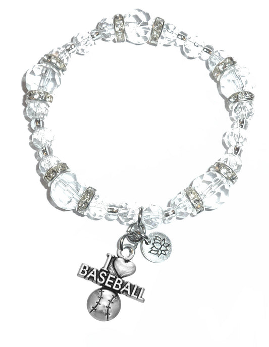 I Love Baseball Charm Bracelet - Crystal Stretch