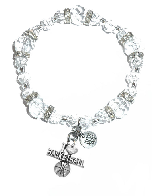 I Love Basketball Charm Bracelet - Crystal Stretch