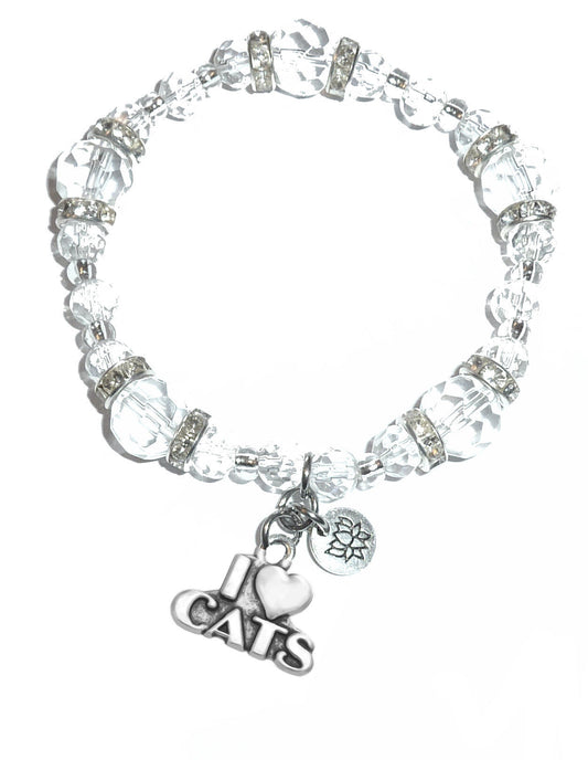 I Love Cats Charm Bracelet - Crystal Stretch