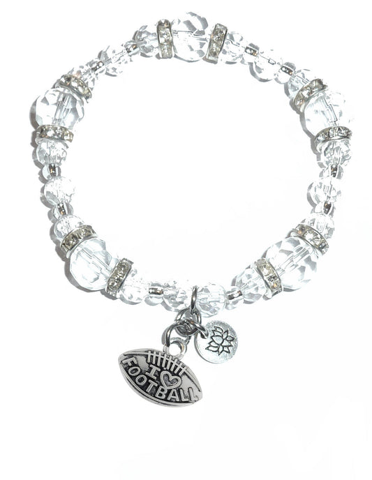 I Love Football Charm Bracelet - Crystal Stretch