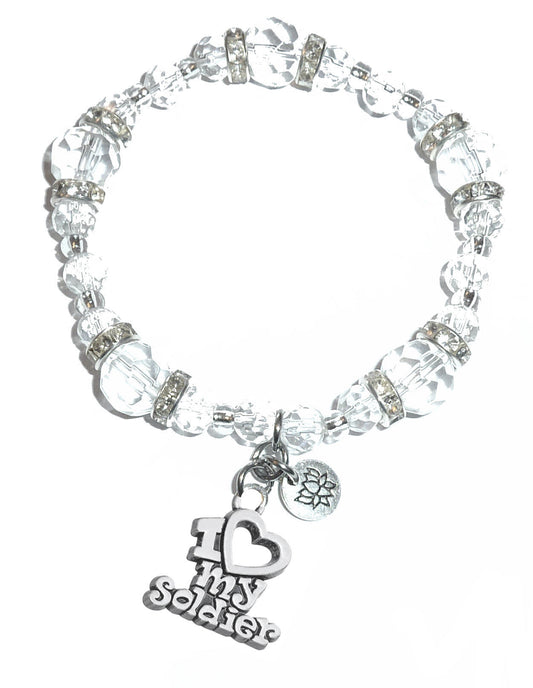 I Love My Soldier Charm Bracelet - Crystal Stretch