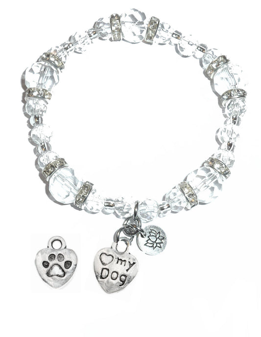 Love My Dog Charm Bracelet - Crystal Stretch