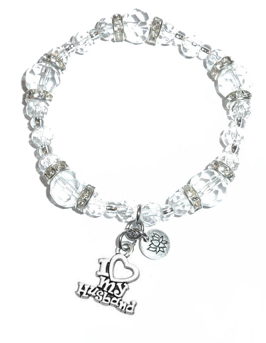 I Love My Husband Charm Bracelet - Crystal Stretch