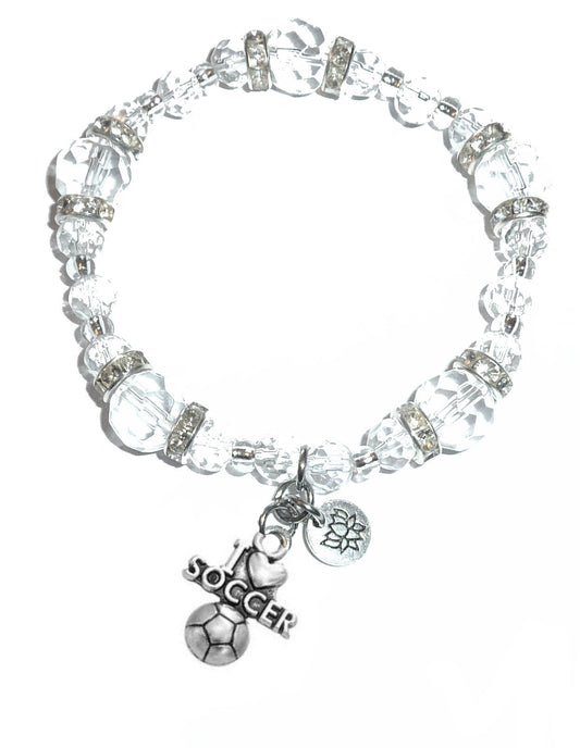 I Love Soccer Charm Bracelet - Crystal Stretch