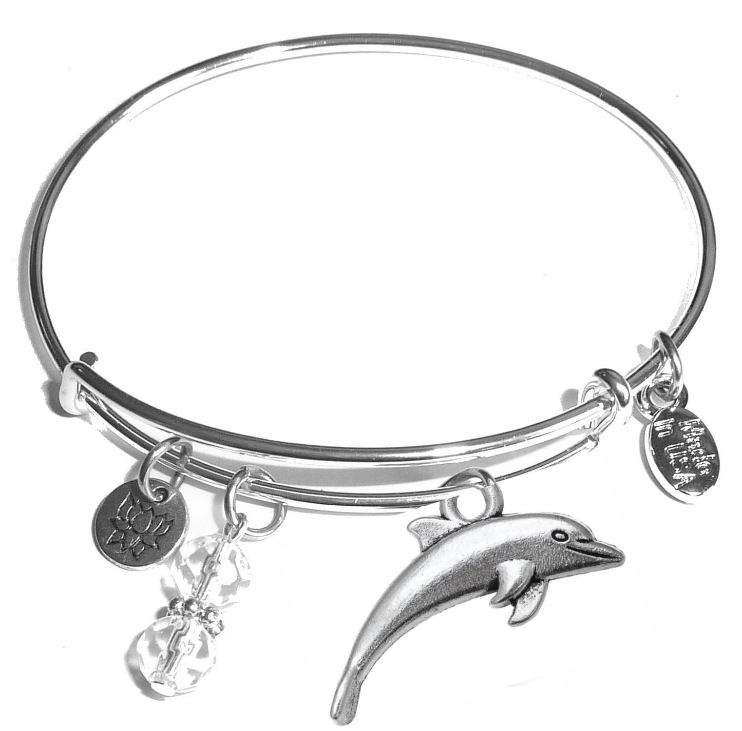 Dolphin - Message Bangle Bracelet - Expandable Wire Bracelet– Comes in a gift box